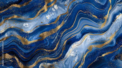 Abstract Blue and Gold Marbling pattern