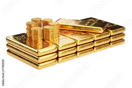 Oro e monete su sfondo trasparente, illustrazione 3d photo