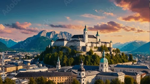 Beautiful view of Salzburg Austria, summer photo
