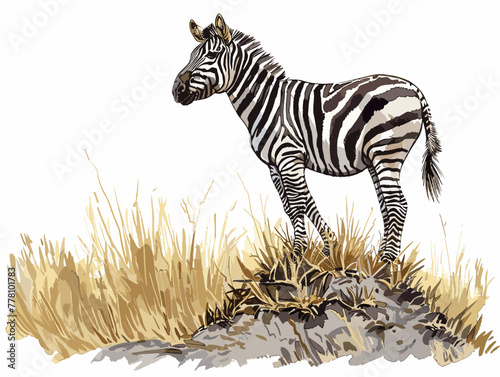 zebra surveys african savannah from termite mound.
