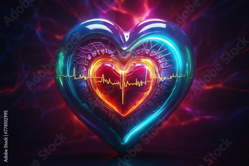 Heart pulse glowing inside heart showing life and health.