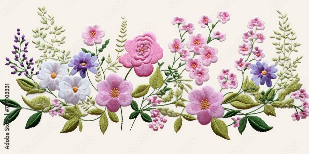 several little flowers embroidered in a design