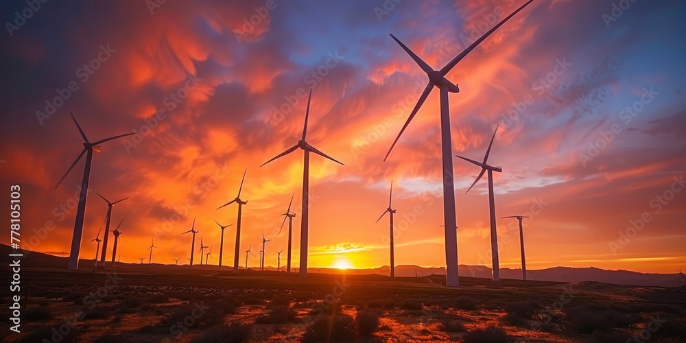 turbines against a stunning sunrise  in landscape