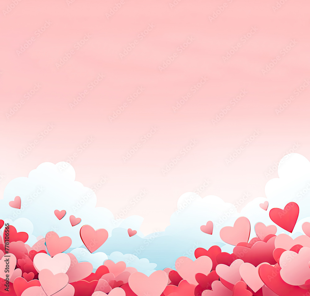 Romantic Red Hearts Banner Design Background with Copy Space