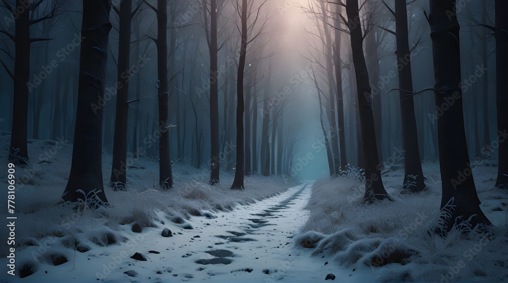 Path in the magical fantasy winter forest generative .Generative AI