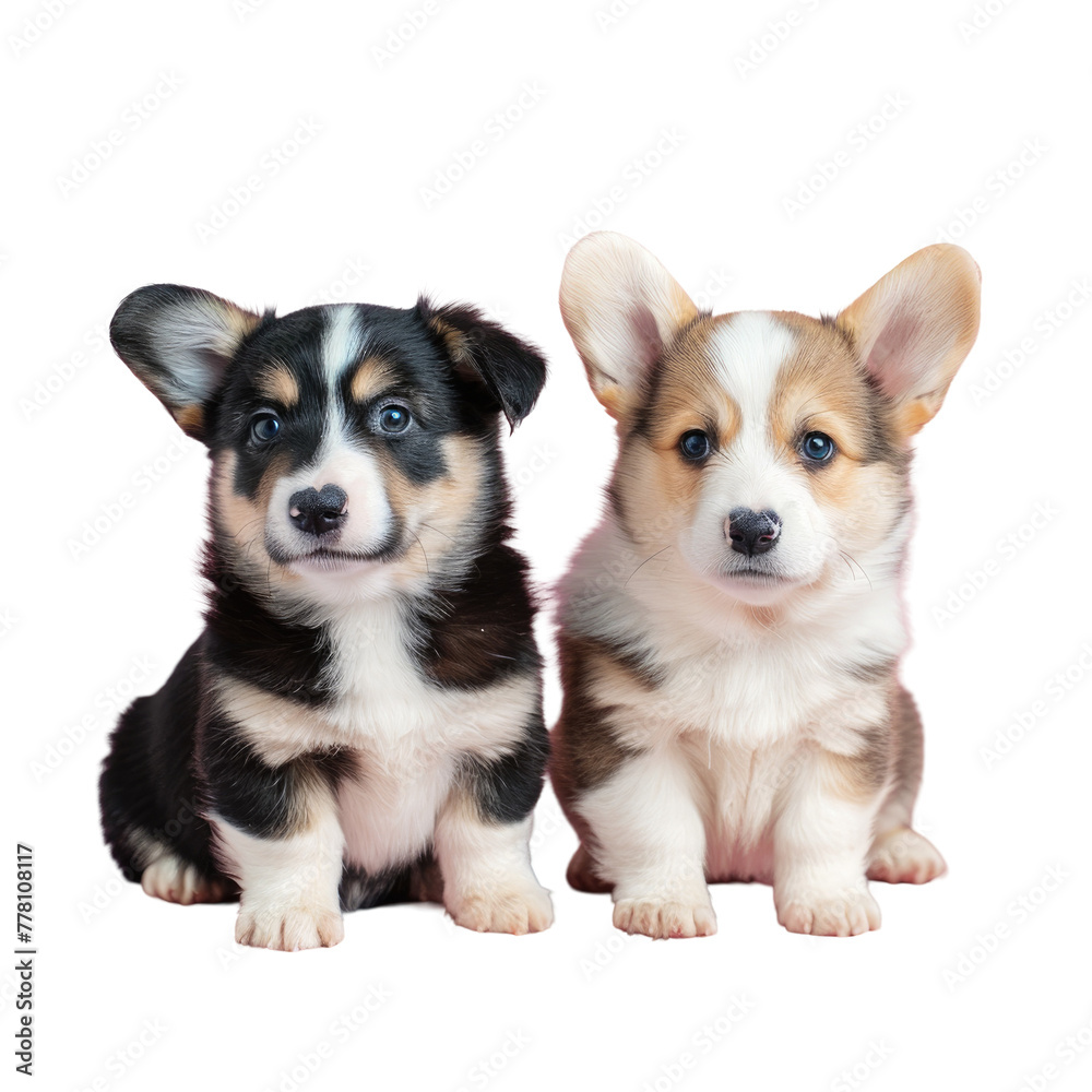 Two dogs sitting on Transparent Background
