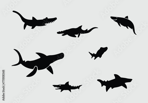 minimal stylish black Crocodile Shark icon illustration design