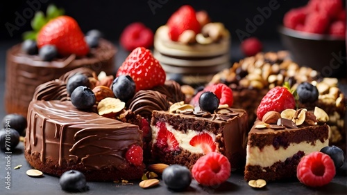 chocolate cake with berries, ai generated