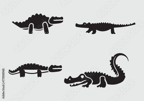 minimal stylish black Crocodylomorph icon illustration design