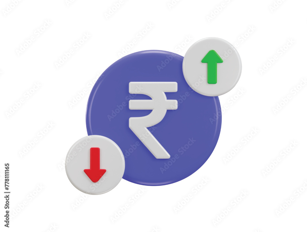 3d Rupee currency value up and down and currency exchange icon 3d render 3d Rupee currency value up and down and currency exchange icon 3d render