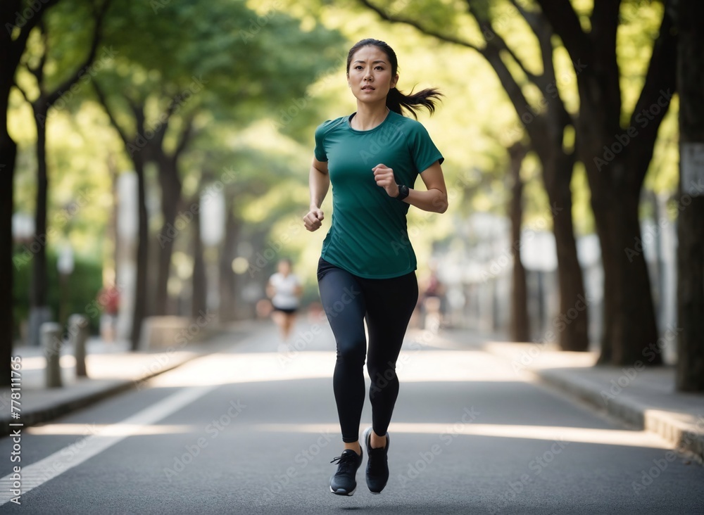 Japanese Woman in Running Gear, Japanese woman runner in activewear conquers the streets of Japan, Capturing the energy of a Japanese woman's morning run, Urban running in Japan: A woman's journey thr Japanese Woman in Running Gear, Japanese woman runner in activewear conquers the streets of Japan, Capturing the energy of a Japanese woman's morning run, Urban running in Japan: A woman's journey thr