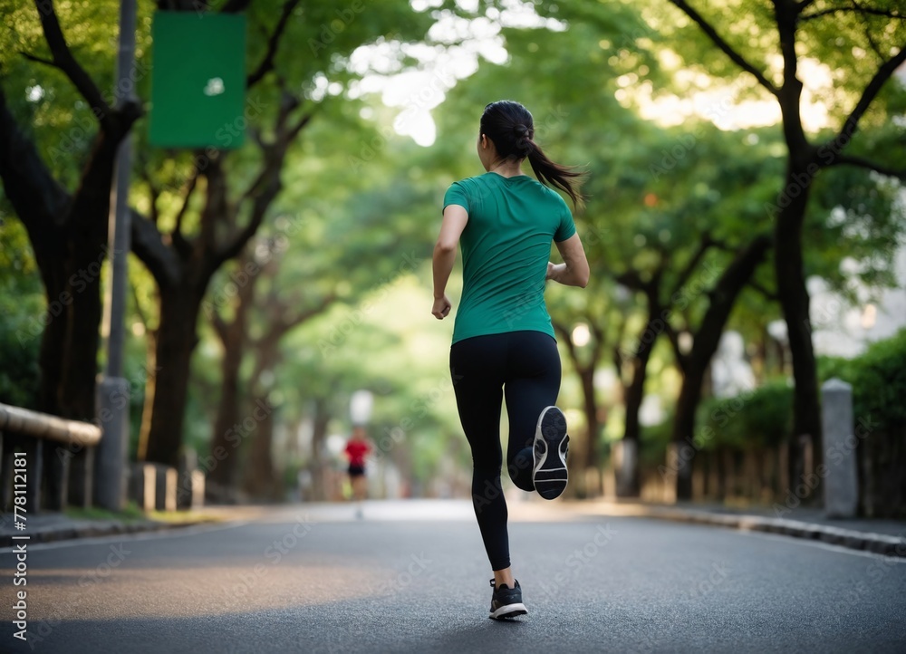Japanese Woman in Running Gear, Japanese woman runner in activewear conquers the streets of Japan, Capturing the energy of a Japanese woman's morning run, Urban running in Japan: A woman's journey thr