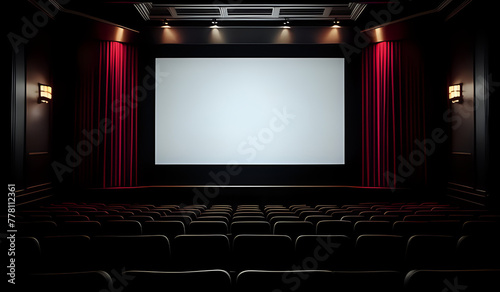 Cinema theater empty indoor. Film projection. Movie event festival show.