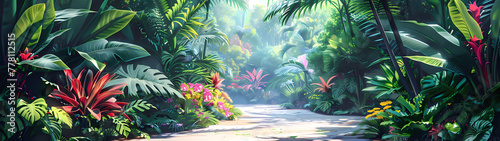 Jungle Radiance Sunlit Path Through a Tropical Paradise