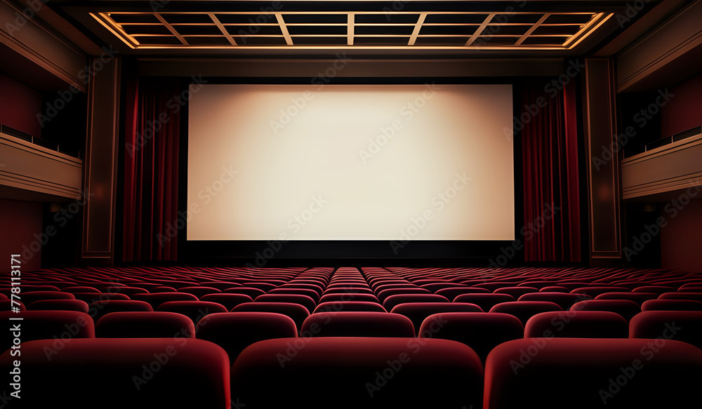 Obraz premium Cinema theater empty indoor. Film projection. Movie event festival show.