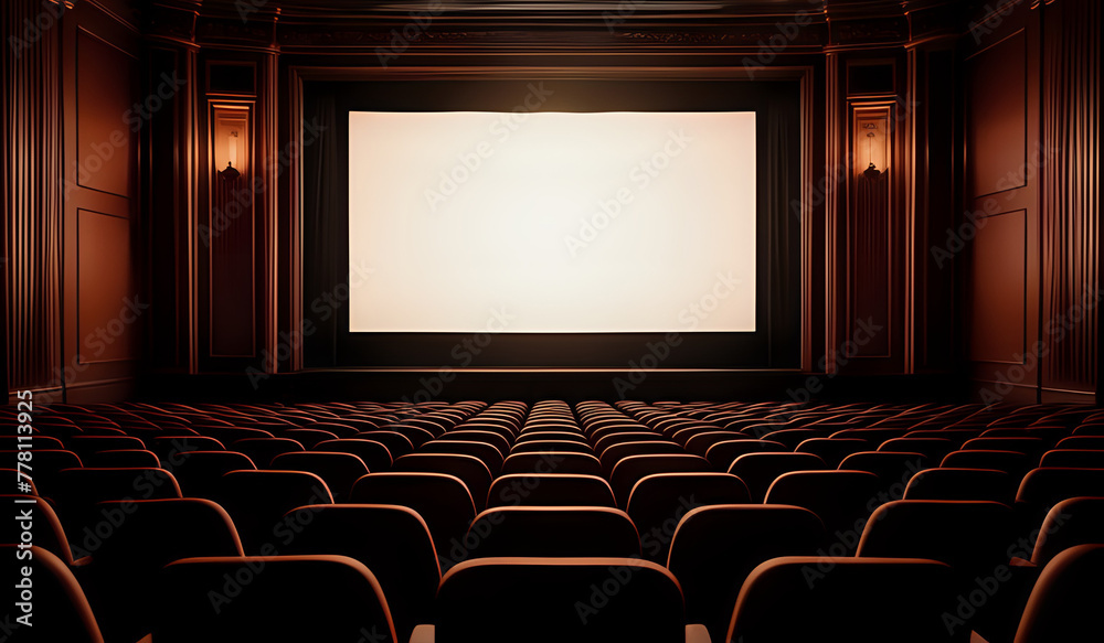 Fototapeta premium Cinema theater empty indoor. Film projection. Movie event festival show.
