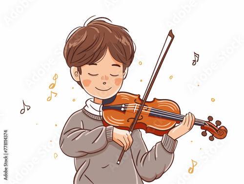 focused musician playing animated instrument photo