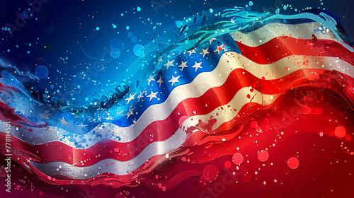 American flag made from colored abstract silk on black background-3D illustration
