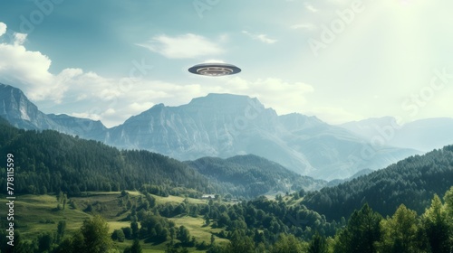 A ufo sighting over a tranquil mountain range