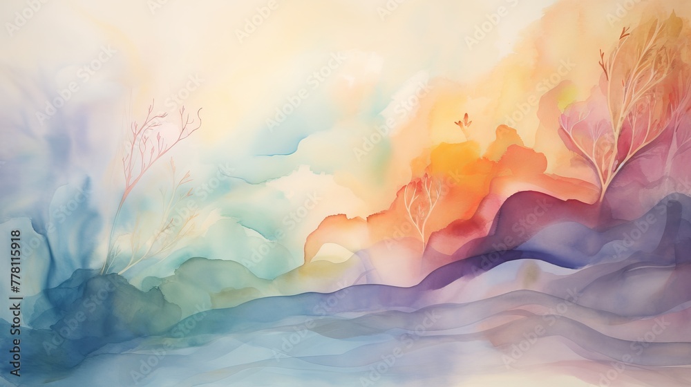 Abstract watercolor painting resembling a surreal dreamscape