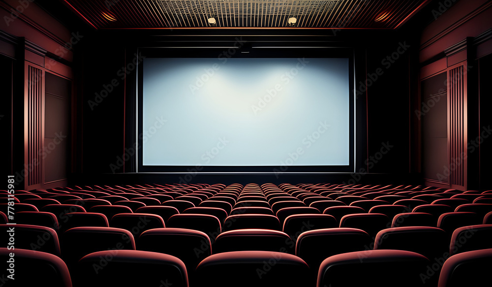 Fototapeta premium Cinema theater empty indoor. Film projection. Movie event festival show.