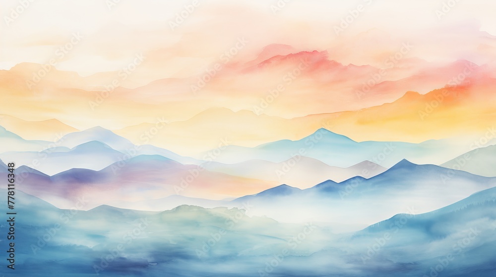Artistic watercolor strokes creating a mountain landscape Artistic watercolor strokes creating a mountain landscape