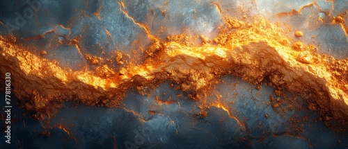 a computer generated image of a mountain range with orange and yellow smoke coming out of the top of the mountain.