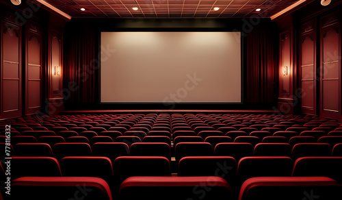Cinema theater empty indoor. Film projection. Movie event festival show.