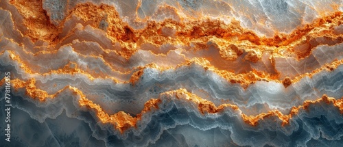 a computer generated image of a wave of orange and white paint on a dark blue background with a black border.