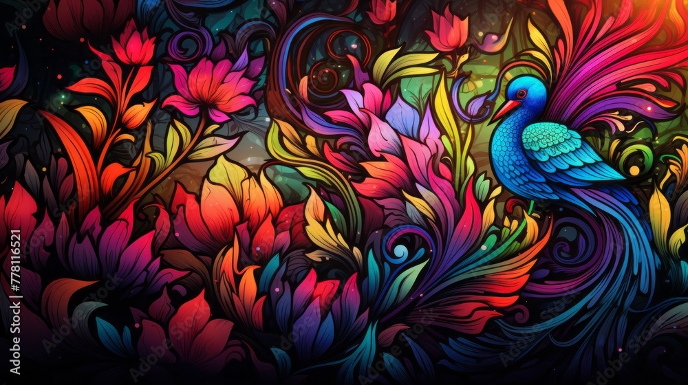 Captivating peacock illustration, an intricate visual experience