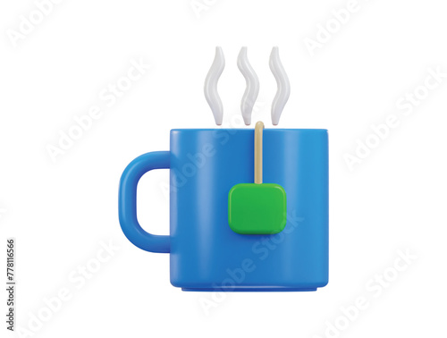 hot tea with a tea beg icon 3d rendering vector illustration