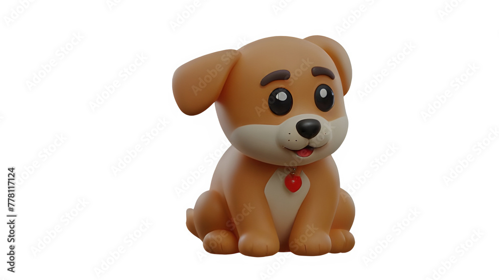 Simple fat cute funny kawaii fluffy cartoon orange corgi puppy, dot eyes, red tongue sticking out of mouth in standing playful pose. Lovely adorable pet minimal style. 3d render isolated transparent.