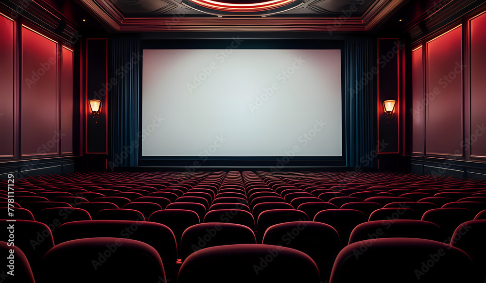 Fototapeta premium Cinema theater empty indoor. Film projection. Movie event festival show.