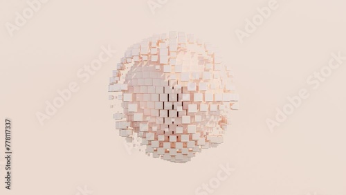 Abstract 3D render: Sphere Composed of Smaller Cubes, Creating Surface Animation by Changing Cube Sizes photo