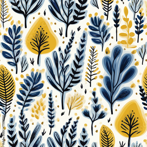 Vector Seamless Watercolor Pattern colorful Design - Texture a floral pattern with blue and yellow flowers