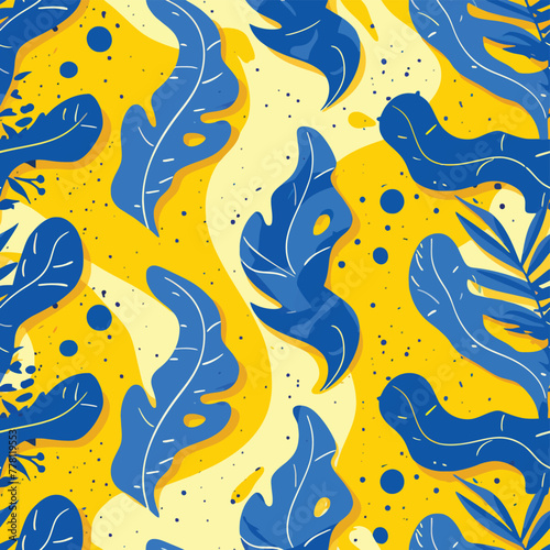 Vector Seamless Watercolor Pattern colorful Design - Texture a floral pattern with blue and yellow flowers