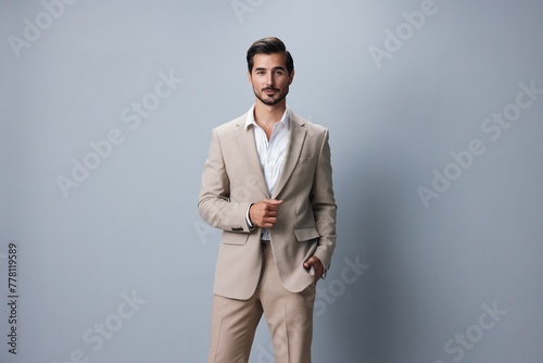 portrait man suit business sexy beige handsome smiling businessman happy copyspace