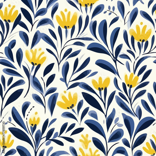 Vector Seamless Watercolor Pattern colorful Design - Texture a floral pattern with blue and yellow flowers