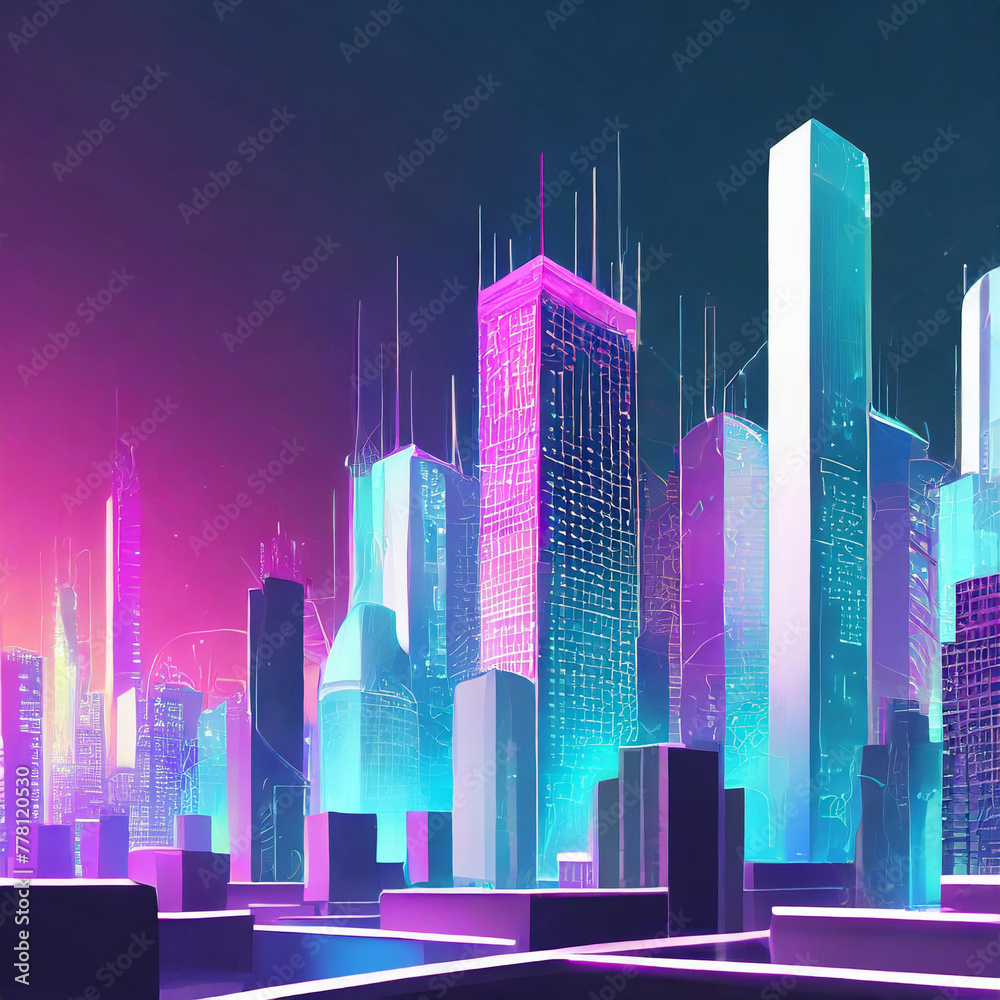 Metaverse cityscape side view - 3d illustration 