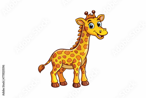 A Joyful Baby Giraffe on White Background