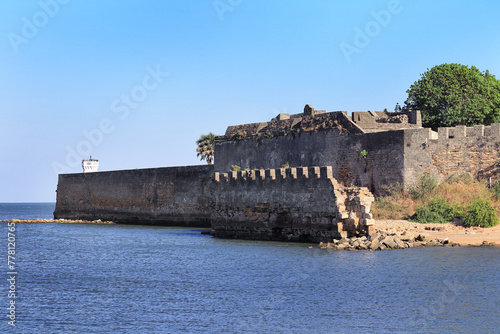 Walls of diu vintage fort or Bastion of Diu Fort. built by Portuguese, located in Diu district of Union Territory Daman and Diu, India photo