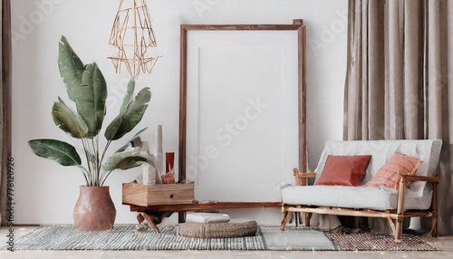 Mockup frame in home interior background, 3d render photo