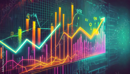 Neon stock market graph on digital board