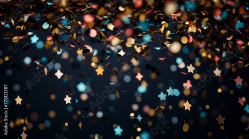 Closeup of confetti in a festive party backdrop