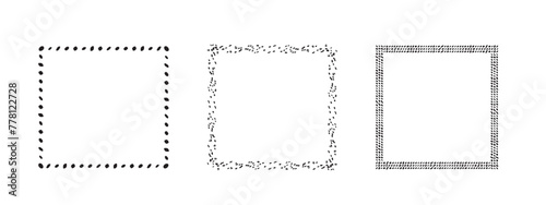 Square frames doodle set,hand-drawn monograms.Edgings and cadres with simple sketchy design elements.Isolated. Vector illustration.