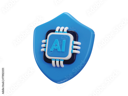 3d protect shield with Ai chip icon for protected artificial intelligence icon illustration photo