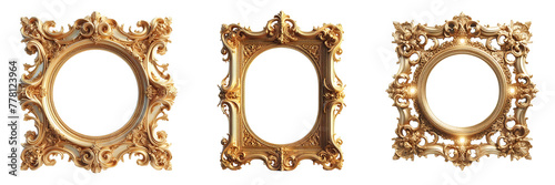 set of antique carved golden frame isolated on transparent PNG background © SA Studio