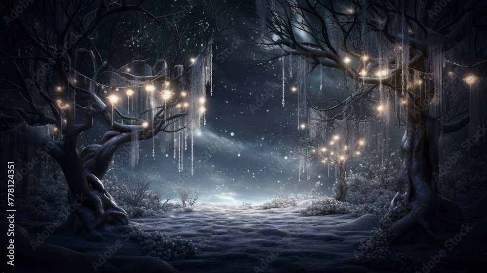 Magical winter forest theme with twinkling lights