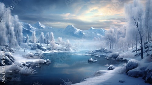 Mystical winter landscape evoking yuletide charm and fantasy.