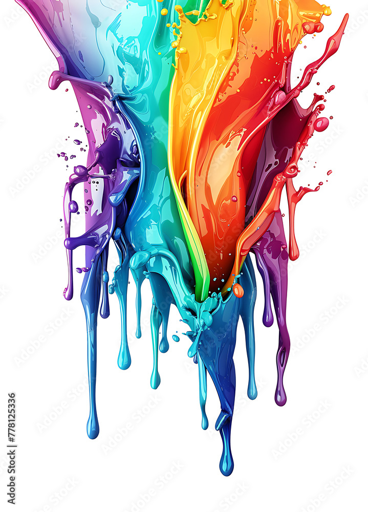 colorful cascading melted liquid rainbow crayons splash frozen in an abstract futuristic 3d texture isolated on a transparent background 